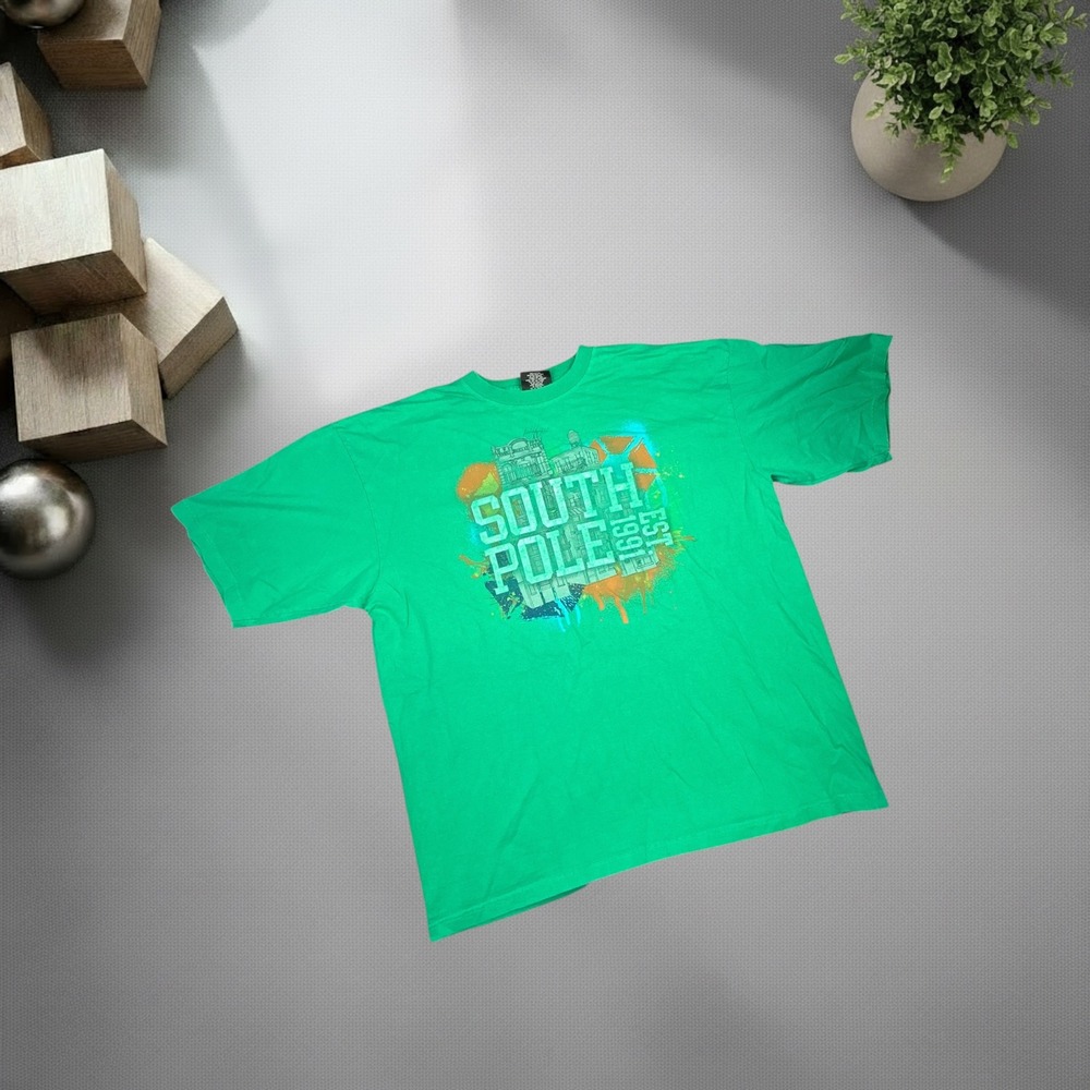 Southpole Vintage Y2K Graphic T-Shirt Green Mens 2XL Boxy Streetwear Tee